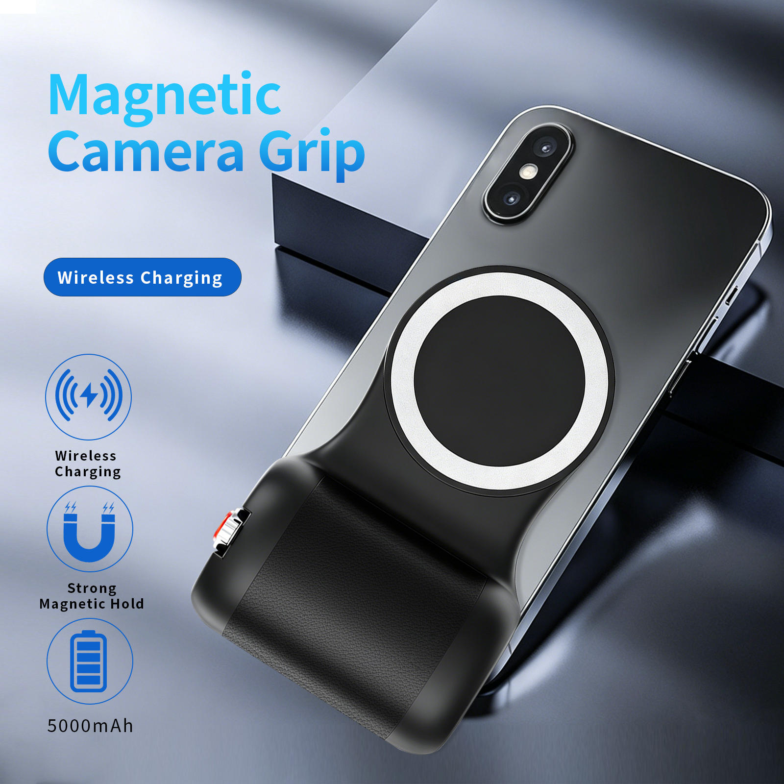 FOF Magnetic Camera Grip Bluetooth Smartphone Shutter, Wireless Charging Phone Handle Grip, Adjustable Focus Photo Stabilizer Selfie Stand for Android, Google Pixel A02 - Image 8