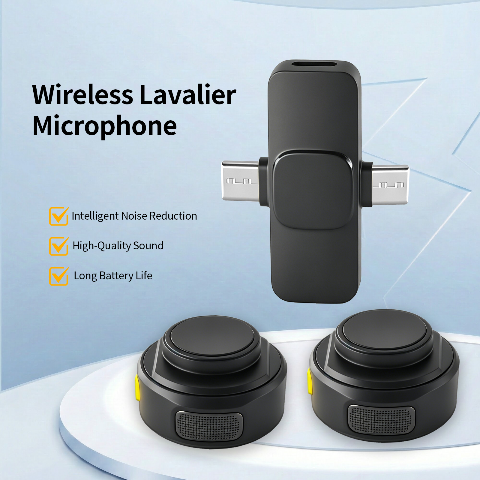 FOF dual AI smart recording microphone, suitable for mobile phone recording; noise-cancelling lavalier microphone, suitable for video blogging, live streaming, and interviews; wireless lavalier microphone with a 2-in-1 receiver - Image 3