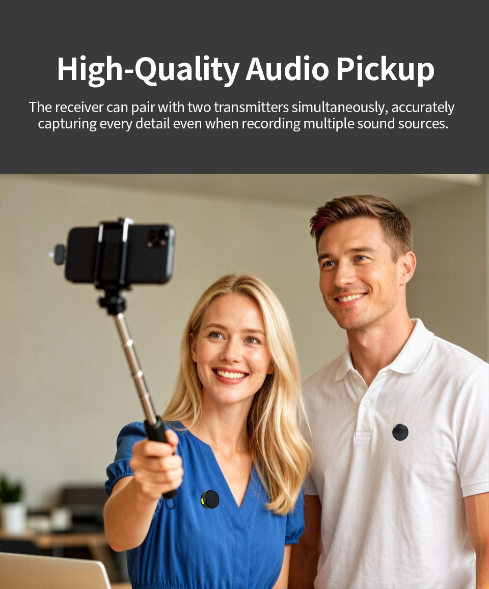 FOF dual AI smart recording microphone, suitable for mobile phone recording; noise-cancelling lavalier microphone, suitable for video blogging, live streaming, and interviews; wireless lavalier microphone with a 2-in-1 receiver - Image 6