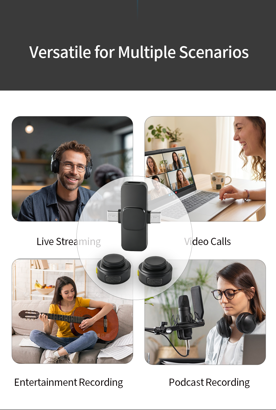 FOF dual AI smart recording microphone, suitable for mobile phone recording; noise-cancelling lavalier microphone, suitable for video blogging, live streaming, and interviews; wireless lavalier microphone with a 2-in-1 receiver - Image 4